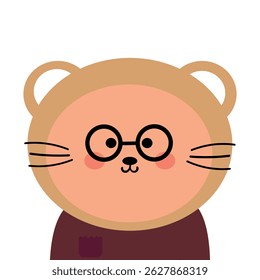 Cute hand drawing cartoon cat with glasses with bear hat. cute animal doodle sticker