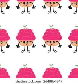 Desenho de mão bonito desenho cartoon cereja cupcakes sem costura padrão. padrão de sobremesa bonito em fundo branco para papel de embrulho de presente e papel de parede