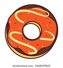 cute hand drawing cartoon chocolate doughnut with orange jam and sprinkle on it. cute dessert cartoon sticker