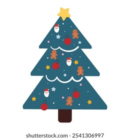 cute hand drawing cartoon christmas tree. cute doodle for christmas sticker, icon