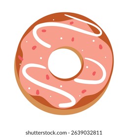 cute hand drawing cartoon doughnut with strawberry flavor and sugar sprinkle. cute food drawing for dessert icon and sticker