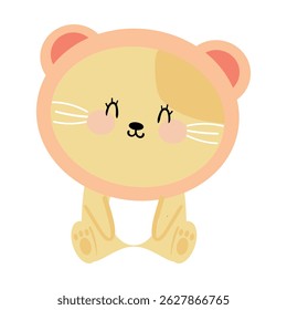 Cute hand drawing cartoon kitten with bear hat. cute animal doodle sticker