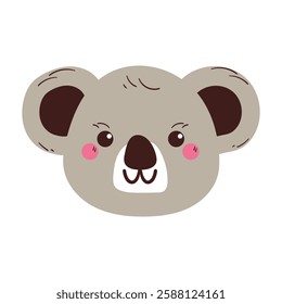 cute hand drawing cartoon koala head with grey color. cute animal drawing for sticker and icon