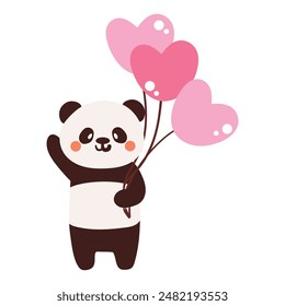 Nette Hand Zeichnen Cartoon Panda mit Ballons. Nettes Tier Aufkleber, Doodle