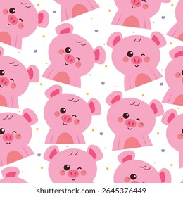 cute hand drawing cartoon pigs seamless pattern. cute animal pattern in white background for gift warp paper and wallpaper