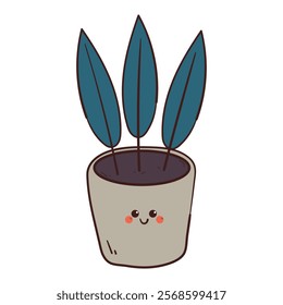 cute hand drawing cartoon plant character inside flower pot. cute plant sticker