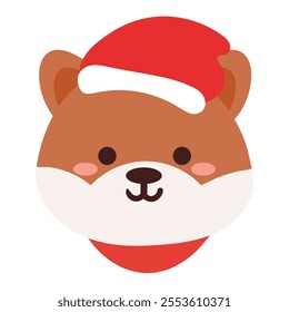 cute hand drawing cartoon puppy wearing christmas hat. cute animal drawing for winter sticker, winter animal