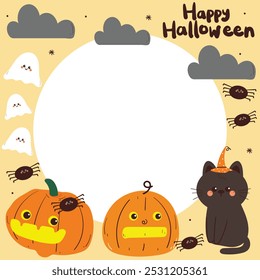 quadro quadrado de desenho de mão bonito desenho com halloween doodle. quadro bonito para titular de cartão, quadro de foto