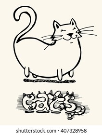 Cute hand drawing cat. Cats vector. Vector illustration