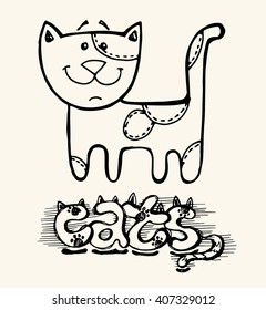 Cute hand drawing cat. Cats vector. Vector illustration