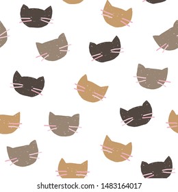 Cute hand drawing cat faces seamless pattern background, vector eps10 illustration.