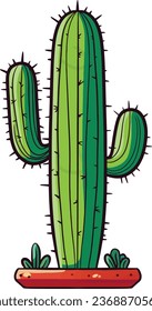 A cute hand - drawing of catus cartoon style, vector, houseplants