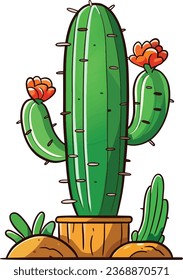 A cute hand - drawing of catus cartoon style, vector, houseplants