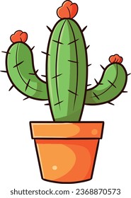 A cute hand - drawing of catus cartoon style, vector, houseplants