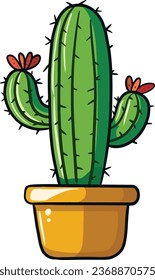 A cute hand - drawing of catus cartoon style, vector, houseplants