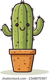 A cute hand - drawing of catus cartoon style, vector, houseplants