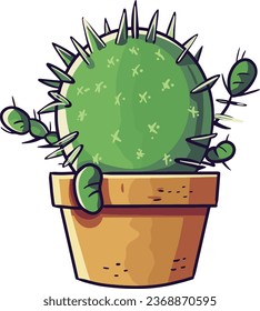 A cute hand - drawing of catus cartoon style, vector, houseplants