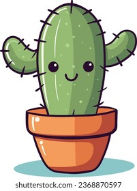 A cute hand - drawing of catus cartoon style, vector, houseplants