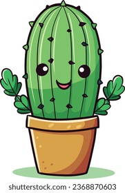 A cute hand - drawing of catus cartoon style, vector, houseplants