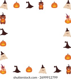 cute hand drawing frame border with cartoon halloween for photo