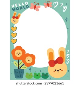 cute hand drawing frame with spring theme and animal drawing. cute frame design for card holder, photo card