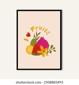 Cute hand drawing of fruits wall art kitchen. Motivational wall print vector poster. Nursery kids wall decoration for home.