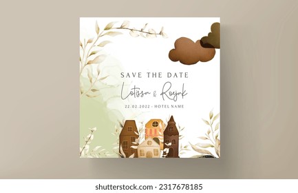 Cute hand drawing house invitation card bohemian color