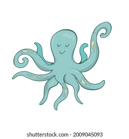 cute Hand drawing octopus. Vector illustration design for fabrics, textile graphics, prints. doodle , line. sketch, sea animal. on white isolated