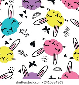 cute hand drawing pattern with  rabbit. seamless background for baby textiles, fashion, wrapping paper and more