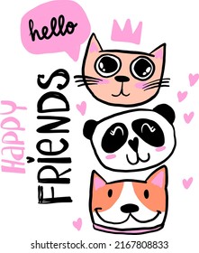 cute hand drawing typography print with animal face. Print for baby textiles, fashion, t-shirt and more
