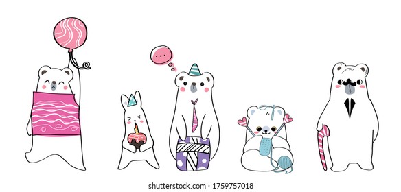 Cute hand drawing wild animal family greeting cartoon doodle wallpaper