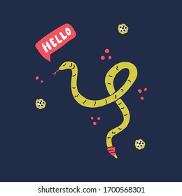 adorable ilustración vector de dibujo de animales salvajes africanos. La serpiente dice adiós