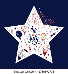 Cuto diseño hecho a mano el 4 de julio, genial para carteles, fondos de escritorio, banners web, tarjetas.