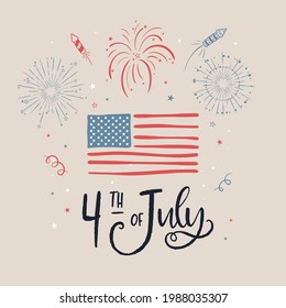 Cute hand drawn 4th of July design, lovely doodles, great for invitations, banners, wallpapers, cover image - vector design