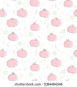 Cute Hand Drawn Abstract Apples Vector Pattern. Light Pink Apples Isolated on a White Background. Bright Pastel Colors Friuts Vector Design. Irregular Intantile Repeatable Appless Vector Design.