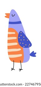 Hübscher, handgezeichneter abstrakter Vogel mit buntem Zierflachsymbol. Vektorgrafik