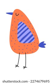 Hübscher, handgezeichneter abstrakter Vogel mit buntem Zierflachsymbol. Vektorgrafik