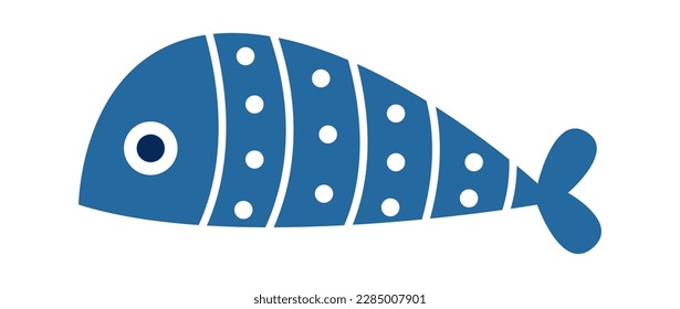 Cute hand drawn abstract fish with colorful ornament flat icon. Vector illustration