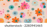 Cute hand drawn abstract flowers print. Modern  cartoon style pattern. Fashionable template for design.