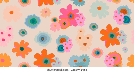 Cute hand drawn abstract flowers print. Modern  cartoon style pattern. Fashionable template for design.