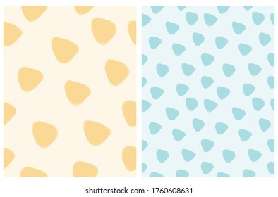 Cute Hand Drawn Abstract Irregular Triangles Vector Patterns. Yellow and Mint Green Brush Triangles Isolated on a Cream and Light Blue Background. Bright Watercolor Style Vector Print.Simple Geometric