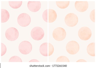 Cute Hand Drawn Abstract Irregular Polka Dots Vector Patterns. Pink and Cream Watercolor Style Dots on an Off-White Background. Bright Simple Dotted Repeatable Print. Pastel Color Geometric Backdrop.