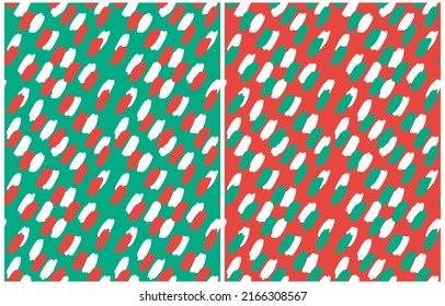 Cute Hand Drawn Abstract Irregular Brush Spots Vector Pattern. Simple Dabs on a Green and Red Background. Infantile Style Vector Print. Cool Pattern.