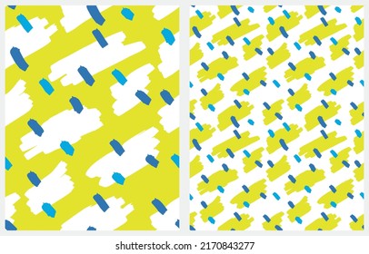 Cute Hand Drawn Abstract Irregular Brush Spots Vector Pattern. Simple Dabs on a White and Yellow Background. Infantile Style Vector Print. Cool Pattern.