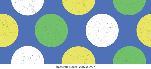 Cute Hand Drawn Abstract Polka Dots Vector Pattern. White, Yellow and Green Brush Dots on a Coral Blue Background. Simple Grunge  Dotted Vector Print ideal for Fabric, Wrapping Paper. 