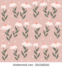 cute hand drawn abstract seamless vector pattern background illustration with daisy flowers and dots