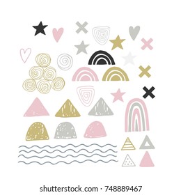 Cute hand drawn abstract shapes for decoration and making patterns in monochrome scandinavian style. Vector illustration.