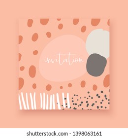 Cute hand drawn abstract style valentine, wedding card, brochure, invitation with abstract elements, stripes, dots, strokes with text space