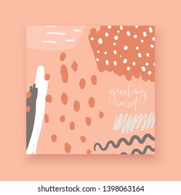 Cute hand drawn abstract style valentine, wedding card, brochure, invitation with abstract elements, stripes, dots, strokes, text space