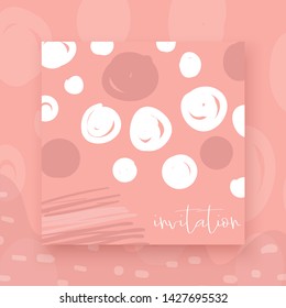 Cute hand drawn abstract style valentine, wedding cards, brochures, invitations with abstract elements, stripes, dots, strokes, text space in pink color